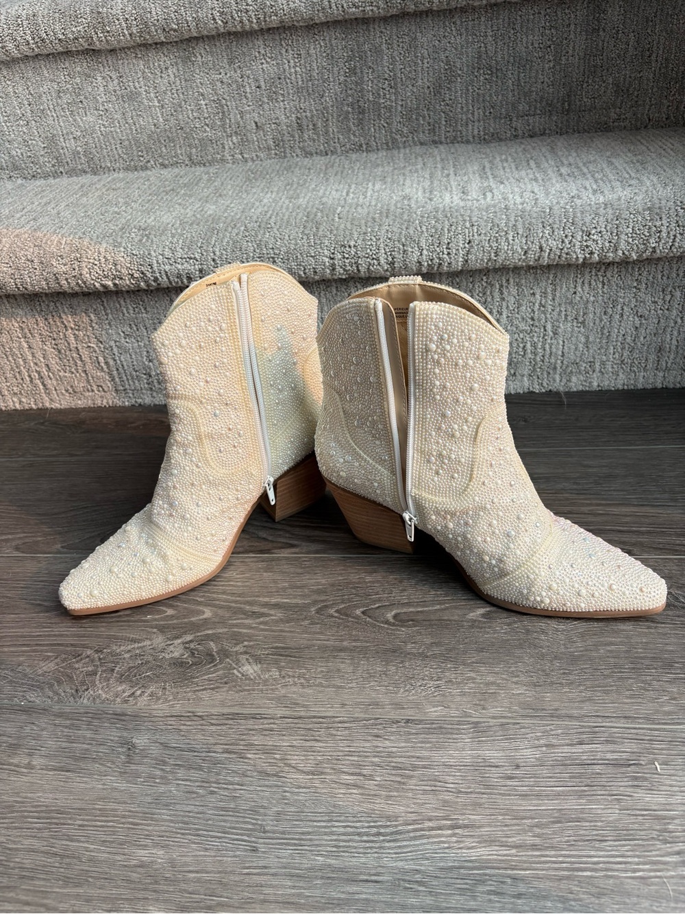 Women's Embellished Cream Ankle Boots